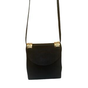 Rodo Black Suede Evening Bag with Swarowski Crystals, Adjustable Shoulder Strap